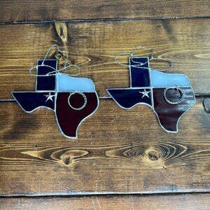 Texas State Stained Glass Window with Hat Hanging Sun Catcher Ornament Set of 2